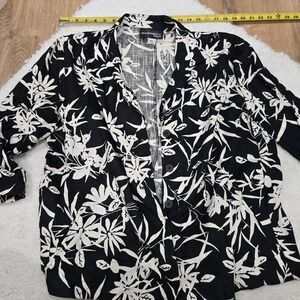 Requirements Woman Linen Blend Floral Blazer Jacket Black White Size 18W Plus...